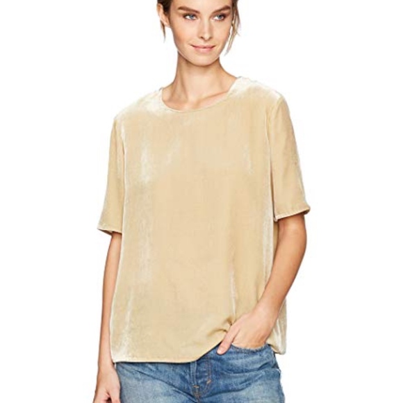 Vince Tops - {Vince} Crewneck Short-Sleeve Boxy Tan Velvet Top